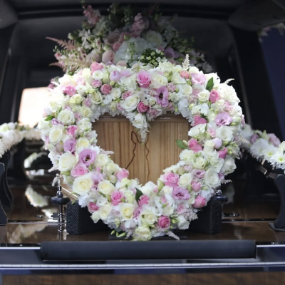 Pink Heart - Open heart tribute ,loose flowers. Can be made in colours of your choice.