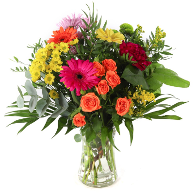 A Little Ray of Sunshine - A petite vase arrangement that’s bright, bold, and bursting with energy — A Little Ray of Sunshine is a joyful celebration of colour. With vibrant blooms and fresh greenery, this radiant design brings instant warmth and happiness to any space.
